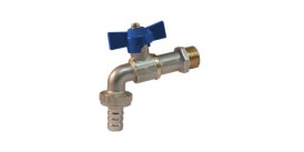BIBCOCK, ANGLED BALL VALVE WITH HOSE UNION, 20MM, BLUE TEE HANDLE 
